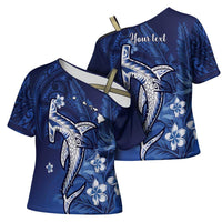Personalized Hawaiian Maori Hammerhead Shark Cross Shoulder Shirt Polu Plumeria - Polynesian Pride