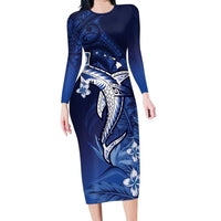 Personalized Hawaiian Maori Hammerhead Shark Family Matching Long Sleeve Bodycon Dress and Hawaiian Shirt Polu Plumeria