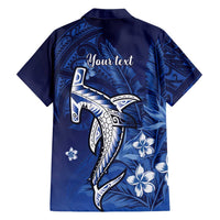 Personalized Hawaiian Maori Hammerhead Shark Family Matching Off The Shoulder Long Sleeve Dress and Hawaiian Shirt Polu Plumeria