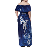Personalized Hawaiian Maori Hammerhead Shark Family Matching Off Shoulder Maxi Dress and Hawaiian Shirt Polu Plumeria