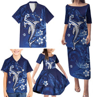 Personalized Hawaiian Maori Hammerhead Shark Family Matching Puletasi and Hawaiian Shirt Polu Plumeria