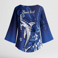 Personalized Hawaiian Maori Hammerhead Shark Kimono Sleeve Blouse Polu Plumeria - Polynesian Pride