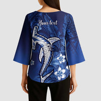 Personalized Hawaiian Maori Hammerhead Shark Kimono Sleeve Blouse Polu Plumeria - Polynesian Pride