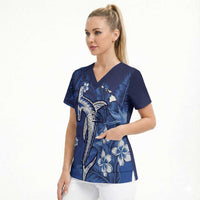 Personalized Hawaiian Maori Hammerhead Shark Scrub Top Polu Plumeria - Polynesian Pride