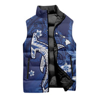 Personalized Hawaiian Maori Hammerhead Shark Sleeveless Puffer Jacket Polu Plumeria - Polynesian Pride