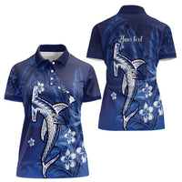 Personalized Hawaiian Maori Hammerhead Shark Women Polo Shirt Polu Plumeria - Polynesian Pride