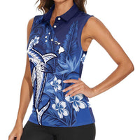 Personalized Hawaiian Maori Hammerhead Shark Women Sleeveless Polo Shirt Polu Plumeria - Polynesian Pride
