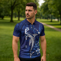 Personalized Hawaiian Maori Hammerhead Shark Zipper Polo Shirt Polu Plumeria - Polynesian Pride