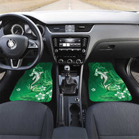 Personalized Hawaiian Maori Hammerhead Shark Car Mats Omaomao Plumeria LT9 Set 2pcs - Front Green - Polynesian Pride