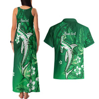 Personalized Hawaiian Maori Hammerhead Shark Couples Matching Tank Maxi Dress and Hawaiian Shirt Omaomao Plumeria - Polynesian Pride