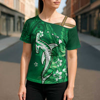 Personalized Hawaiian Maori Hammerhead Shark Cross Shoulder Shirt Omaomao Plumeria - Polynesian Pride
