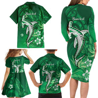 Personalized Hawaiian Maori Hammerhead Shark Family Matching Long Sleeve Bodycon Dress and Hawaiian Shirt Omaomao Plumeria