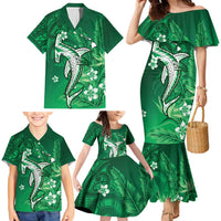 Personalized Hawaiian Maori Hammerhead Shark Family Matching Mermaid Dress and Hawaiian Shirt Omaomao Plumeria