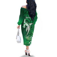 Personalized Hawaiian Maori Hammerhead Shark Family Matching Off The Shoulder Long Sleeve Dress and Hawaiian Shirt Omaomao Plumeria