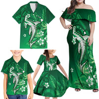 Personalized Hawaiian Maori Hammerhead Shark Family Matching Off Shoulder Maxi Dress and Hawaiian Shirt Omaomao Plumeria