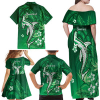 Personalized Hawaiian Maori Hammerhead Shark Family Matching Off Shoulder Maxi Dress and Hawaiian Shirt Omaomao Plumeria