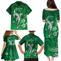 Personalized Hawaiian Maori Hammerhead Shark Family Matching Puletasi and Hawaiian Shirt Omaomao Plumeria