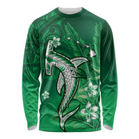 Personalized Hawaiian Maori Hammerhead Shark Long Sleeve Shirt Omaomao Plumeria - Polynesian Pride