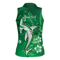 Personalized Hawaiian Maori Hammerhead Shark Women Sleeveless Polo Shirt Omaomao Plumeria - Polynesian Pride