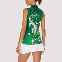 Personalized Hawaiian Maori Hammerhead Shark Women Sleeveless Polo Shirt Omaomao Plumeria - Polynesian Pride