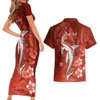 Personalized Hawaiian Maori Hammerhead Shark Couples Matching Short Sleeve Bodycon Dress and Hawaiian Shirt Ulaula Plumeria - Polynesian Pride