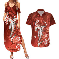 Personalized Hawaiian Maori Hammerhead Shark Couples Matching Summer Maxi Dress and Hawaiian Shirt Ulaula Plumeria - Polynesian Pride