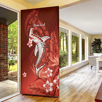 Personalized Hawaiian Maori Hammerhead Shark Door Cover Ulaula Plumeria - Polynesian Pride