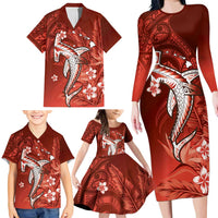 Personalized Hawaiian Maori Hammerhead Shark Family Matching Long Sleeve Bodycon Dress and Hawaiian Shirt Ulaula Plumeria