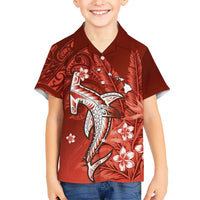 Personalized Hawaiian Maori Hammerhead Shark Family Matching Long Sleeve Bodycon Dress and Hawaiian Shirt Ulaula Plumeria