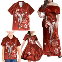 Personalized Hawaiian Maori Hammerhead Shark Family Matching Off Shoulder Maxi Dress and Hawaiian Shirt Ulaula Plumeria