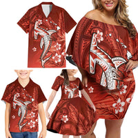 Personalized Hawaiian Maori Hammerhead Shark Family Matching Off Shoulder Short Dress and Hawaiian Shirt Ulaula Plumeria