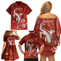 Personalized Hawaiian Maori Hammerhead Shark Family Matching Off Shoulder Short Dress and Hawaiian Shirt Ulaula Plumeria