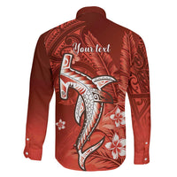 Personalized Hawaiian Maori Hammerhead Shark Family Matching Puletasi and Hawaiian Shirt Ulaula Plumeria