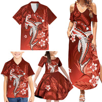 Personalized Hawaiian Maori Hammerhead Shark Family Matching Summer Maxi Dress and Hawaiian Shirt Ulaula Plumeria