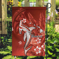 Personalized Hawaiian Maori Hammerhead Shark Garden Flag Ulaula Plumeria - Polynesian Pride