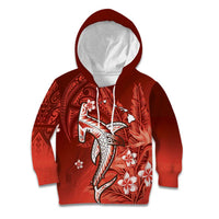 Personalized Hawaiian Maori Hammerhead Shark Kid Hoodie Ulaula Plumeria - Polynesian Pride