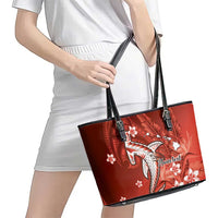 Personalized Hawaiian Maori Hammerhead Shark Leather Tote Bag Ulaula Plumeria - Polynesian Pride