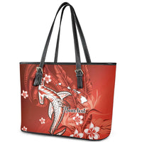 Personalized Hawaiian Maori Hammerhead Shark Leather Tote Bag Ulaula Plumeria - Polynesian Pride