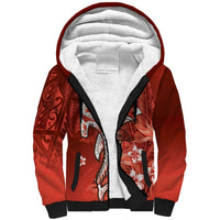 Personalized Hawaiian Maori Hammerhead Shark Sherpa Hoodie Ulaula Plumeria - Polynesian Pride