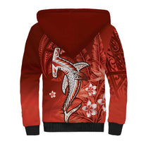 Personalized Hawaiian Maori Hammerhead Shark Sherpa Hoodie Ulaula Plumeria - Polynesian Pride