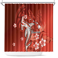 Personalized Hawaiian Maori Hammerhead Shark Shower Curtain Ulaula Plumeria LT9 Red - Polynesian Pride