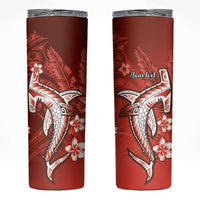 Personalized Hawaiian Maori Hammerhead Shark Skinny Tumbler Ulaula Plumeria LT9 Red - Polynesian Pride