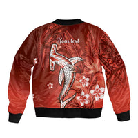 Personalized Hawaiian Maori Hammerhead Shark Sleeve Zip Bomber Jacket Ulaula Plumeria - Polynesian Pride