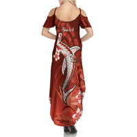 Personalized Hawaiian Maori Hammerhead Shark Summer Maxi Dress Ulaula Plumeria - Polynesian Pride
