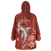 Personalized Hawaiian Maori Hammerhead Shark Wearable Blanket Hoodie Ulaula Plumeria - Polynesian Pride
