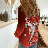 Personalized Hawaiian Maori Hammerhead Shark Women Casual Shirt Ulaula Plumeria - Polynesian Pride