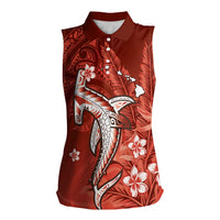 Personalized Hawaiian Maori Hammerhead Shark Women Sleeveless Polo Shirt Ulaula Plumeria - Polynesian Pride