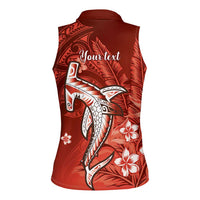 Personalized Hawaiian Maori Hammerhead Shark Women Sleeveless Polo Shirt Ulaula Plumeria - Polynesian Pride