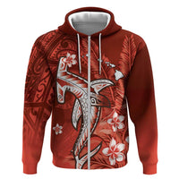 Personalized Hawaiian Maori Hammerhead Shark Zip Hoodie Ulaula Plumeria - Polynesian Pride