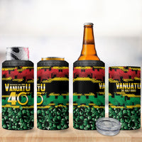 Vanuatu 46th Year Anniversary 4 in 1 Can Cooler Tumbler 30 July 1980 Hibiscus Seamless Pattern